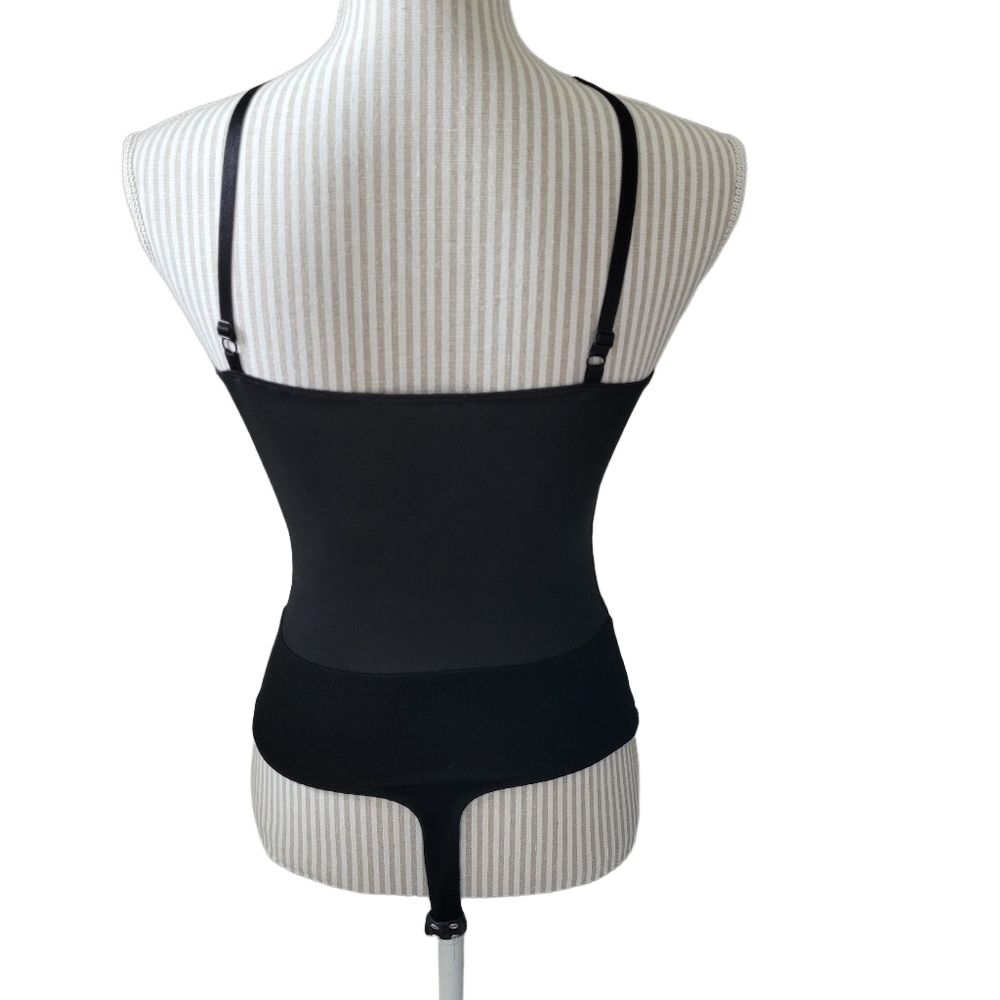 Guess bodysuit small black vegan leather deep vneck halter - Picture 9 of 12